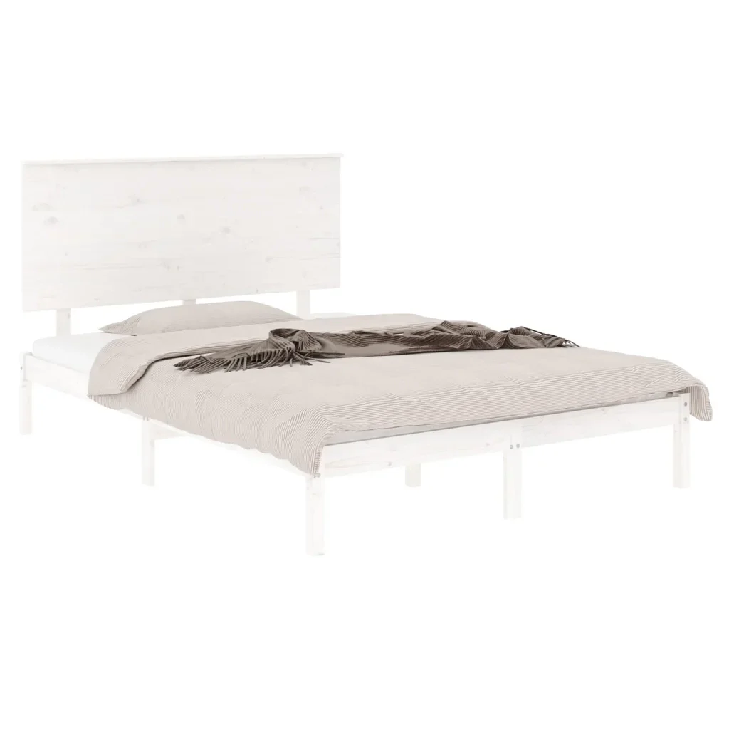 Letto matrimoniale | Letto per adulti | Giroletto senza Materasso Bianco 120x200 cm Legno Massello Pino - Image 4