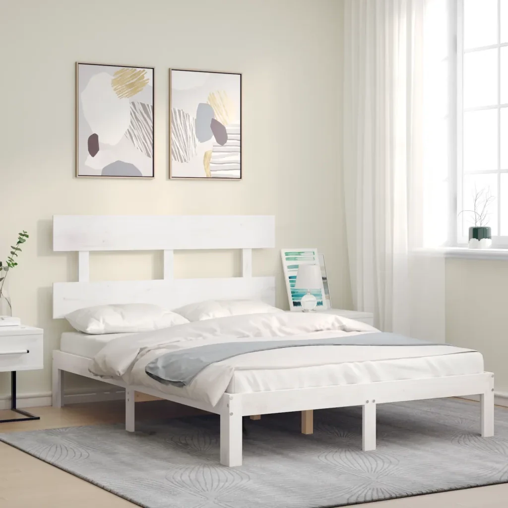 Letto matrimoniale | Letto per adulti | Giroletto senza Materasso Bianco 120x200 cm Legno Massello Pino - Image 3
