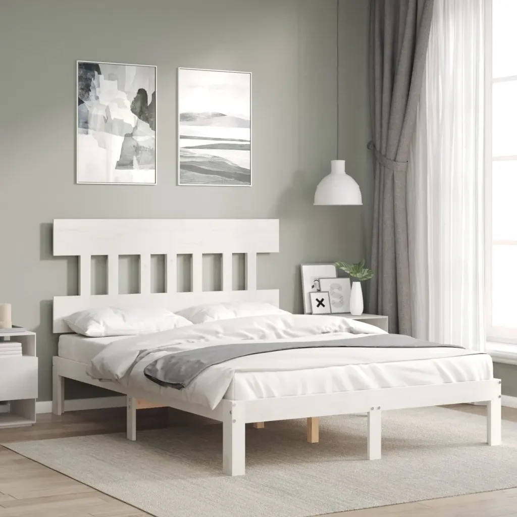 Letto matrimoniale | Letto per adulti | Giroletto senza Materasso Bianco 120x200 cm Legno Massello Pino - Image 2