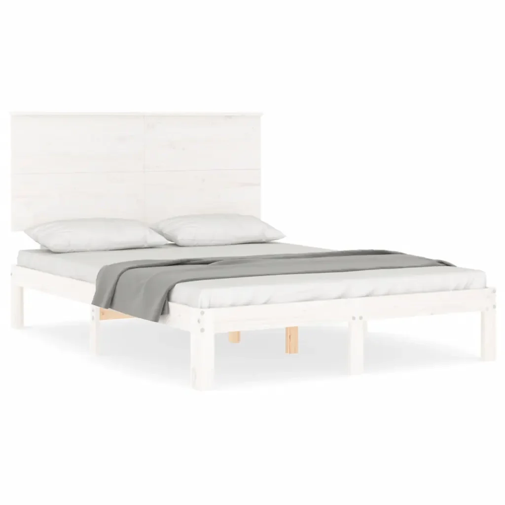 Letto matrimoniale | Letto per adulti | Giroletto senza Materasso Bianco 120x200 cm Legno Massello Pino