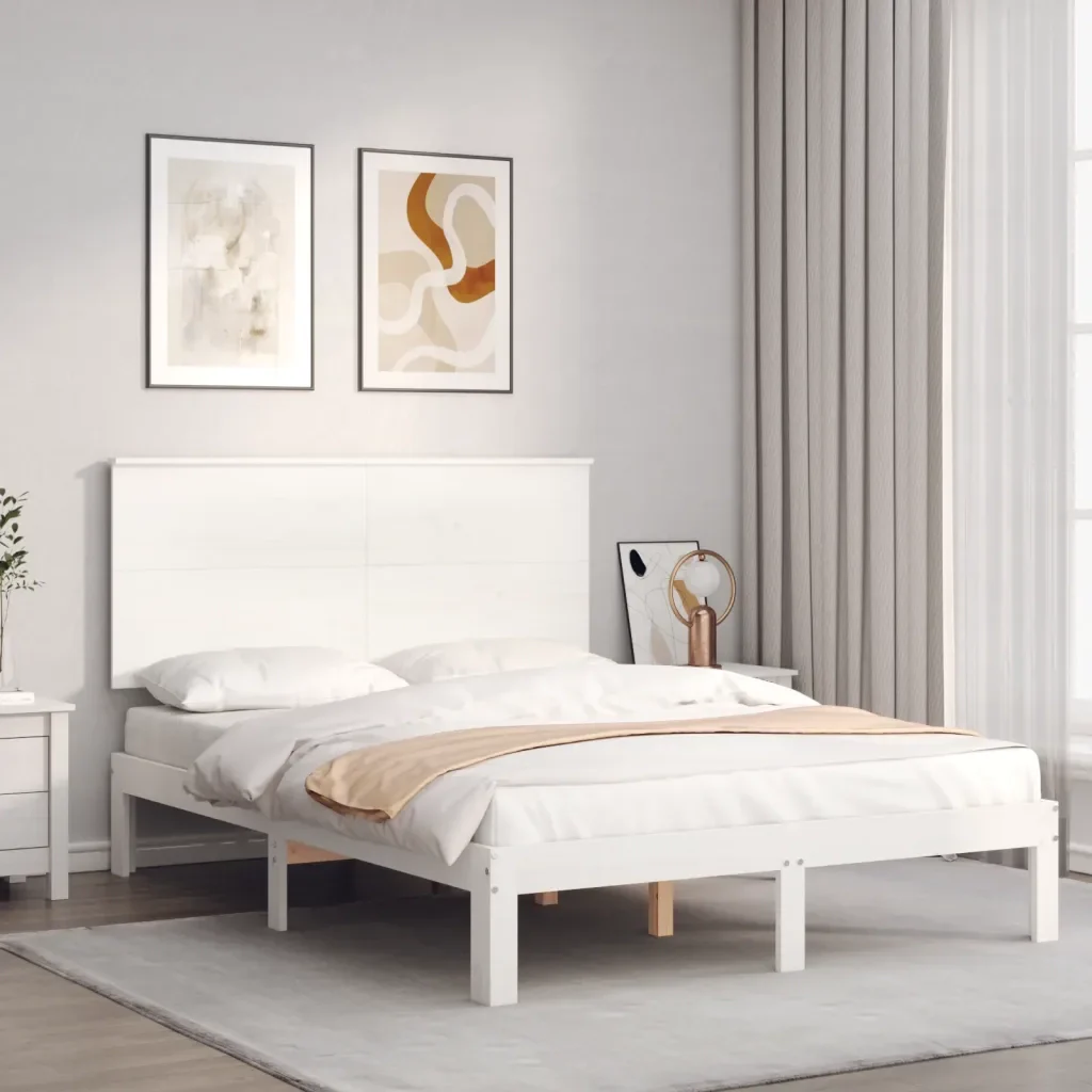Letto matrimoniale | Letto per adulti | Giroletto senza Materasso Bianco 120x200 cm Legno Massello Pino - Image 2