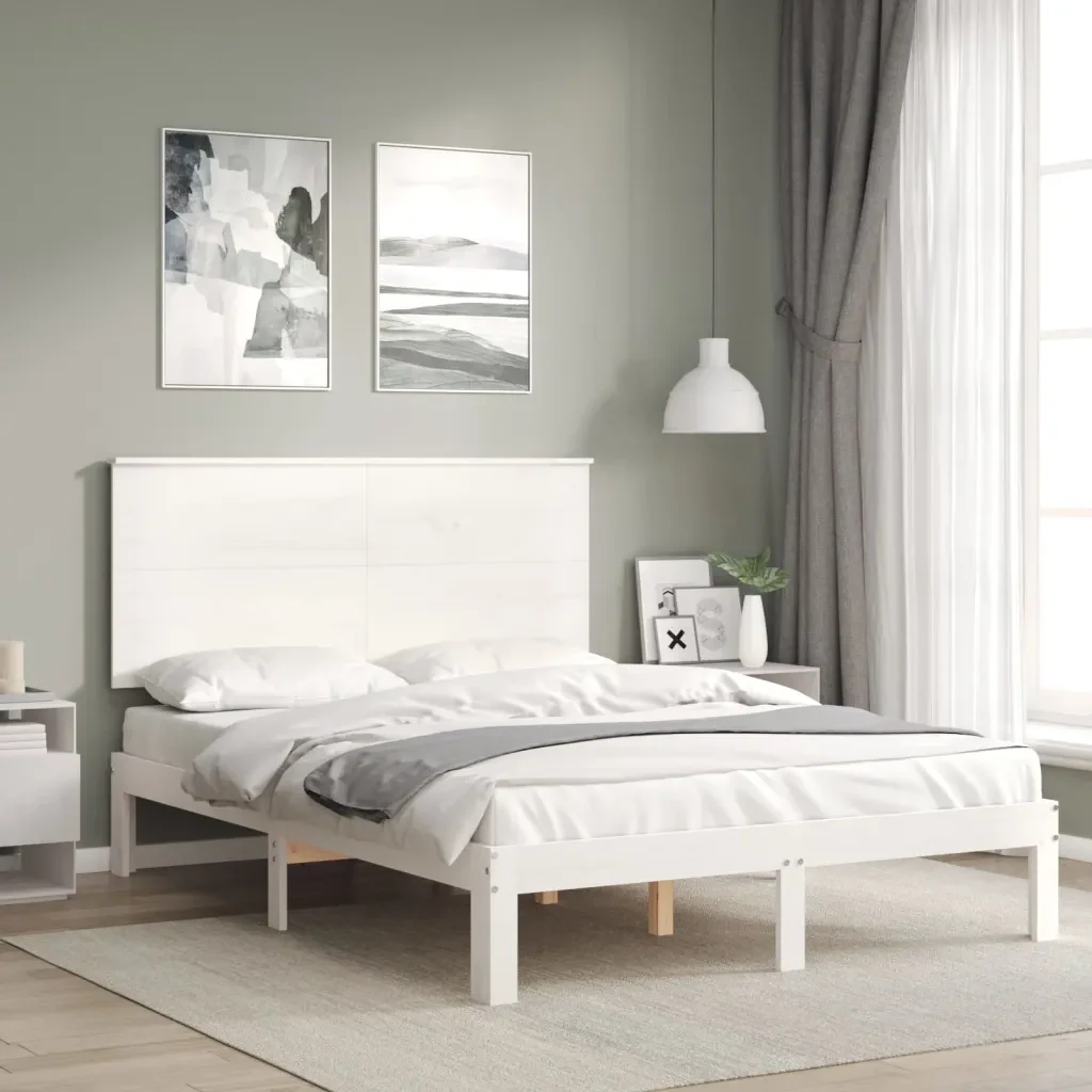 Letto matrimoniale | Letto per adulti | Giroletto senza Materasso Bianco 120x200 cm Legno Massello Pino - Image 4