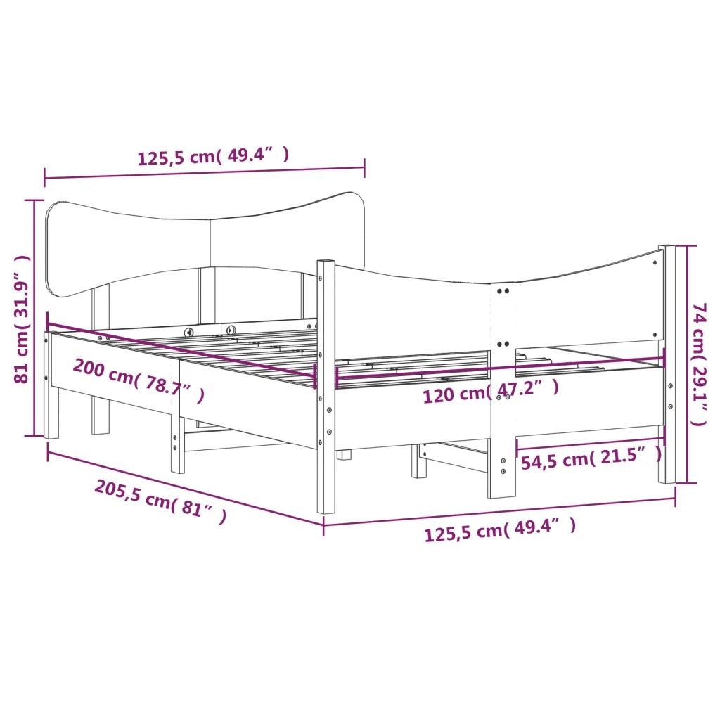 Letto matrimoniale | Letto per adulti | Giroletto senza Materasso Bianco 120x200 cm Legno Massello Pino - Image 9