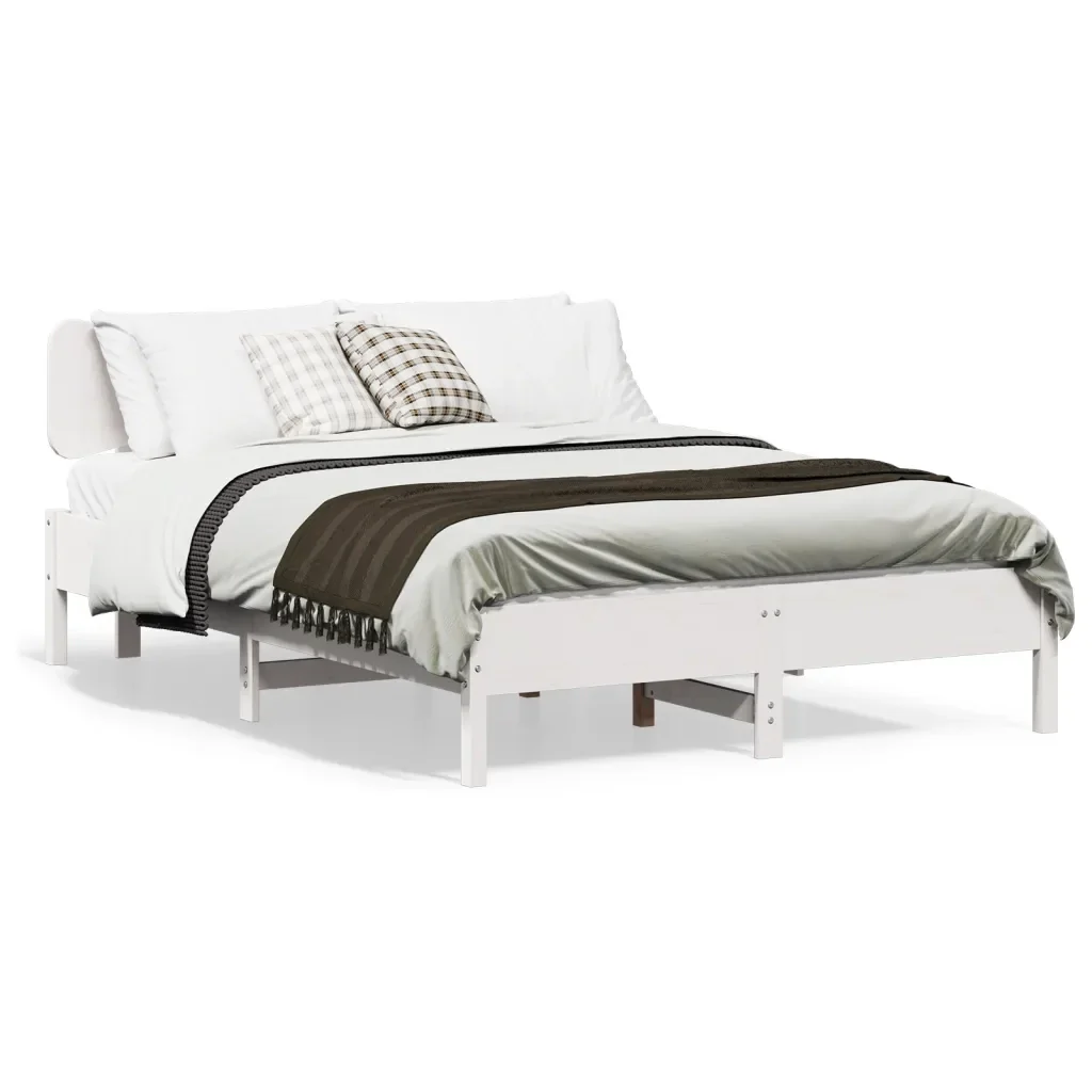 Letto matrimoniale | Letto per adulti | Giroletto senza Materasso Bianco 135x190 cm Legno Massello Pino - Image 2