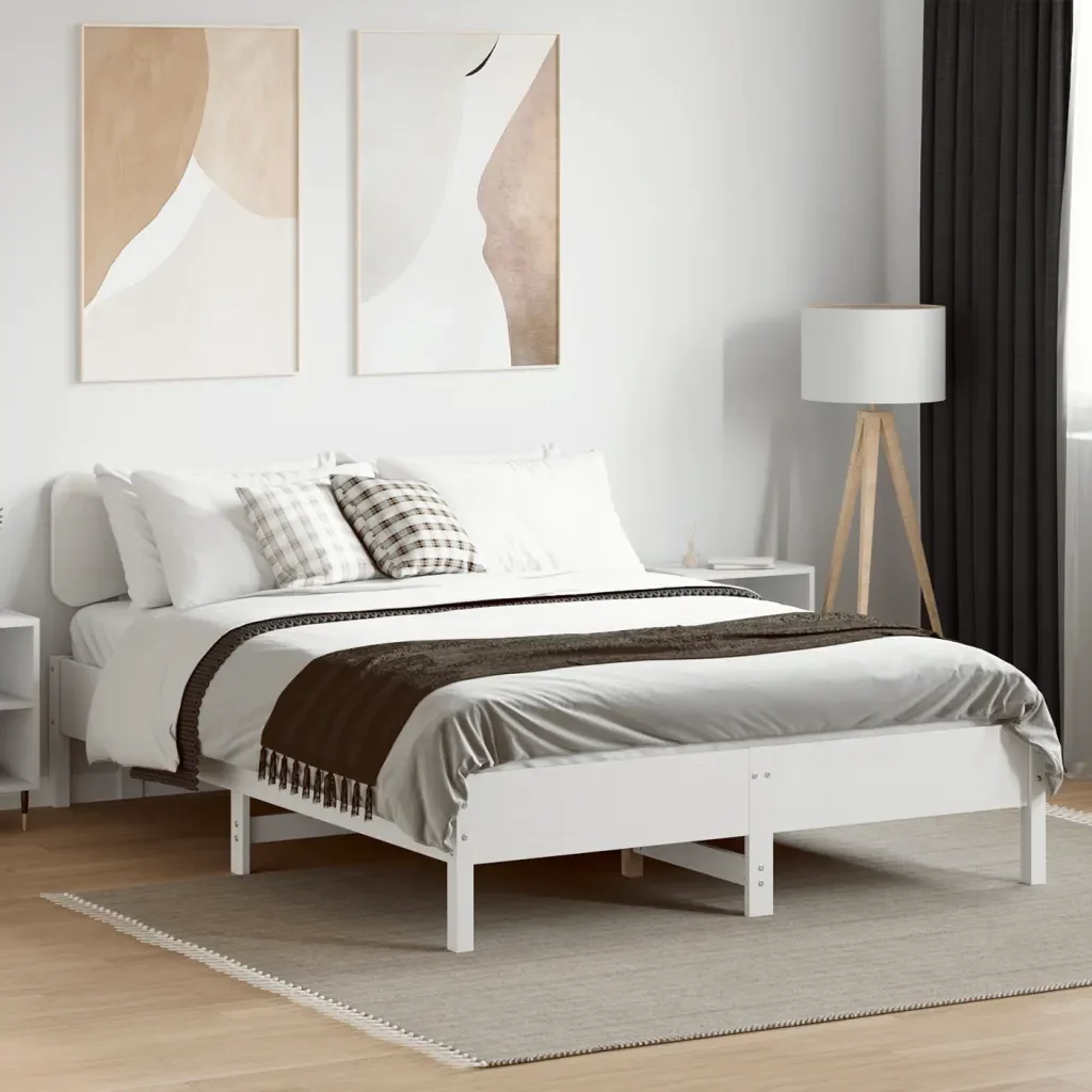 Letto matrimoniale | Letto per adulti | Giroletto senza Materasso Bianco 135x190 cm Legno Massello Pino - Image 4