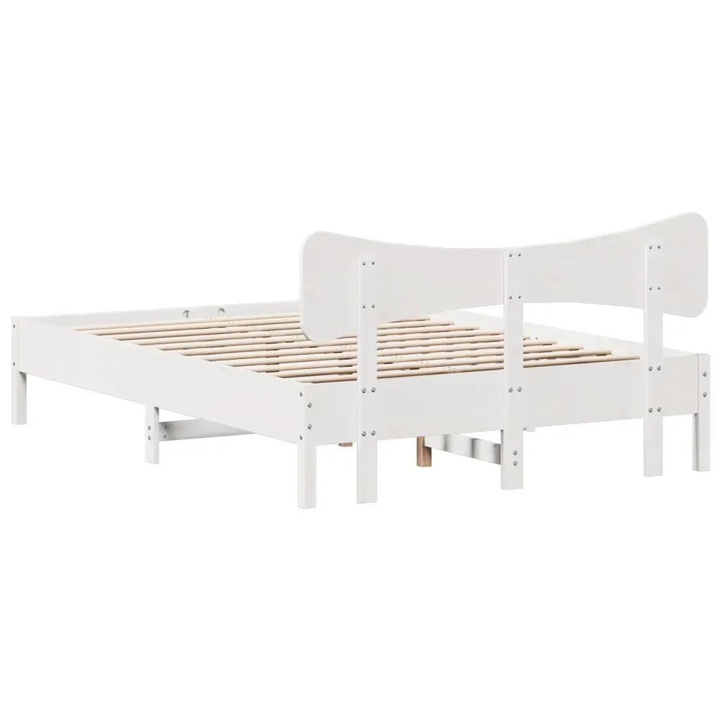 Letto matrimoniale | Letto per adulti | Giroletto senza Materasso Bianco 135x190 cm Legno Massello Pino - Image 8
