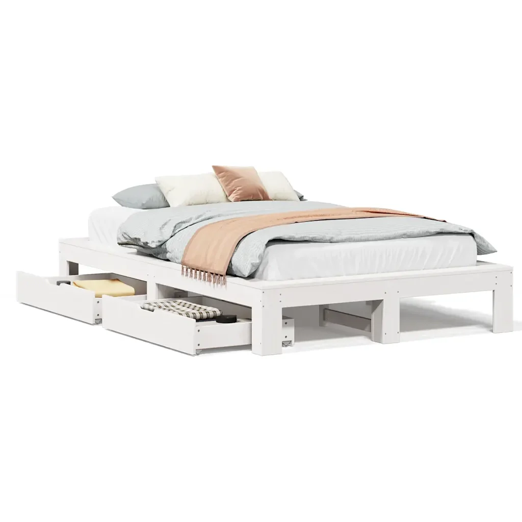 Letto matrimoniale | Letto per adulti | Giroletto senza Materasso Bianco 135x190 cm Legno Massello Pino
