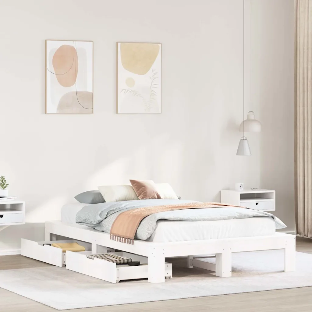 Letto matrimoniale | Letto per adulti | Giroletto senza Materasso Bianco 135x190 cm Legno Massello Pino - Image 2