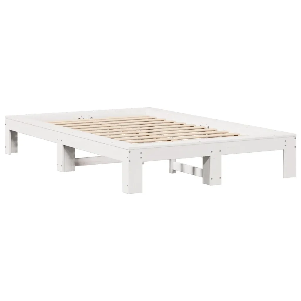 Letto matrimoniale | Letto per adulti | Giroletto senza Materasso Bianco 135x190 cm Legno Massello Pino - Image 5