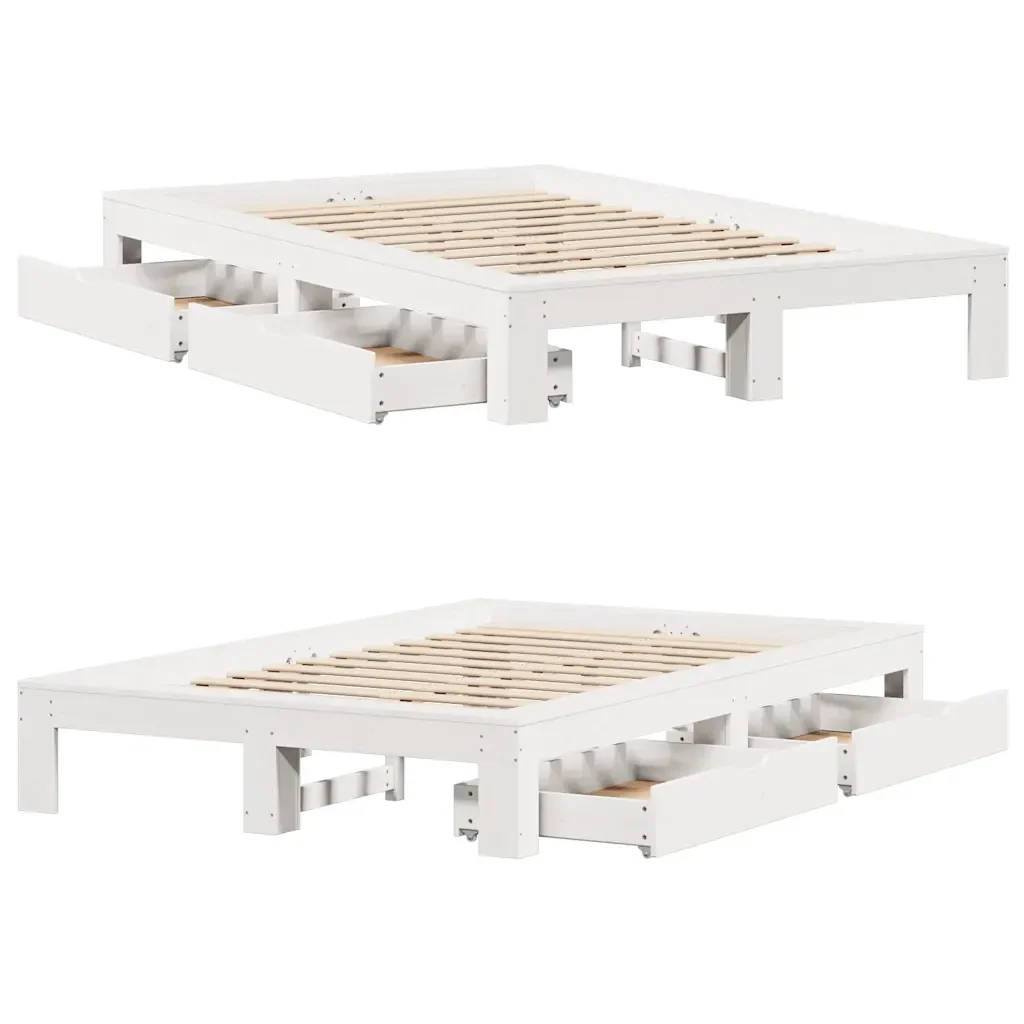 Letto matrimoniale | Letto per adulti | Giroletto senza Materasso Bianco 135x190 cm Legno Massello Pino - Image 9