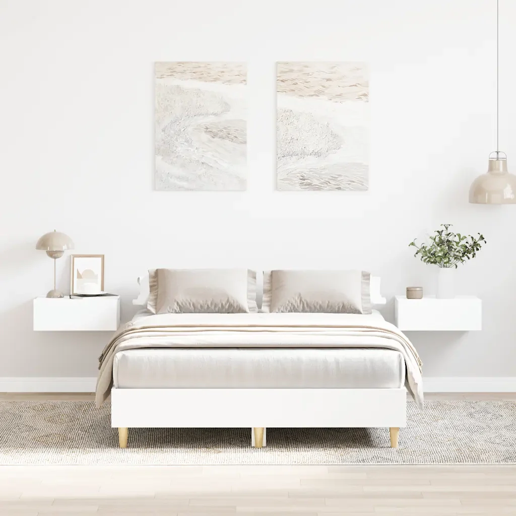 Letto matrimoniale | Letto per adulti | Giroletto senza Materasso Bianco 135x190cm in Legno Multistrato - Image 2