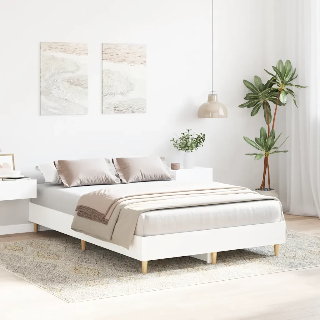 Letto matrimoniale | Letto per adulti | Giroletto senza Materasso Bianco 135x190cm in Legno Multistrato - Image 4