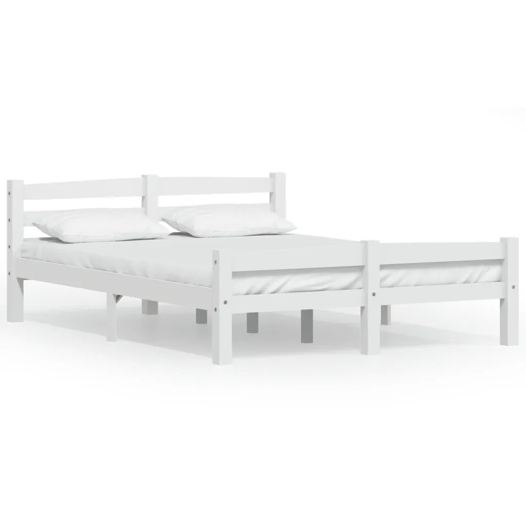 Letto matrimoniale | Letto per adulti | Giroletto senza Materasso Bianco 140x200 cm in Legno di Pino