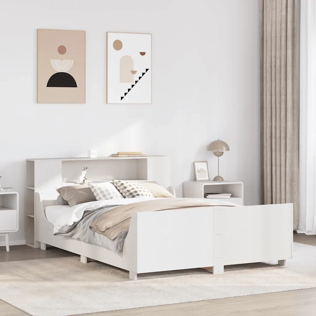 Letto matrimoniale | Letto per adulti | Giroletto senza Materasso Bianco 140x200 cm Legno Massello Pino - Image 2