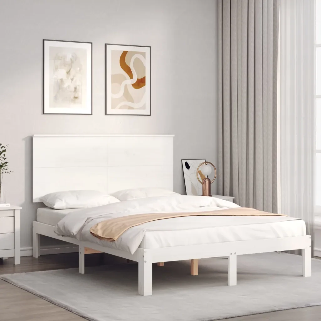 Letto matrimoniale | Letto per adulti | Giroletto senza Materasso Bianco 140x200 cm Legno Massello Pino - Image 2