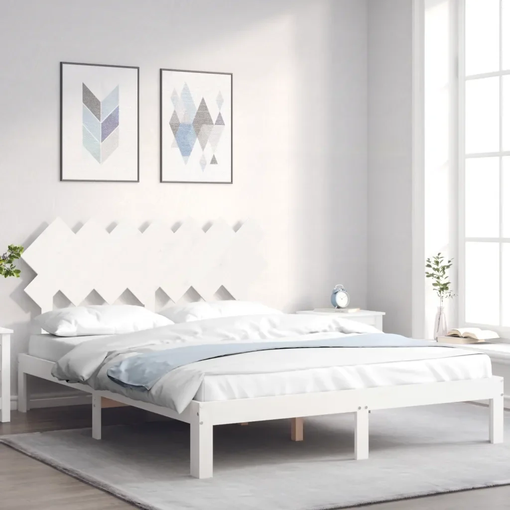 Letto matrimoniale | Letto per adulti | Giroletto senza Materasso Bianco 140x200 cm Legno Massello Pino - Image 2