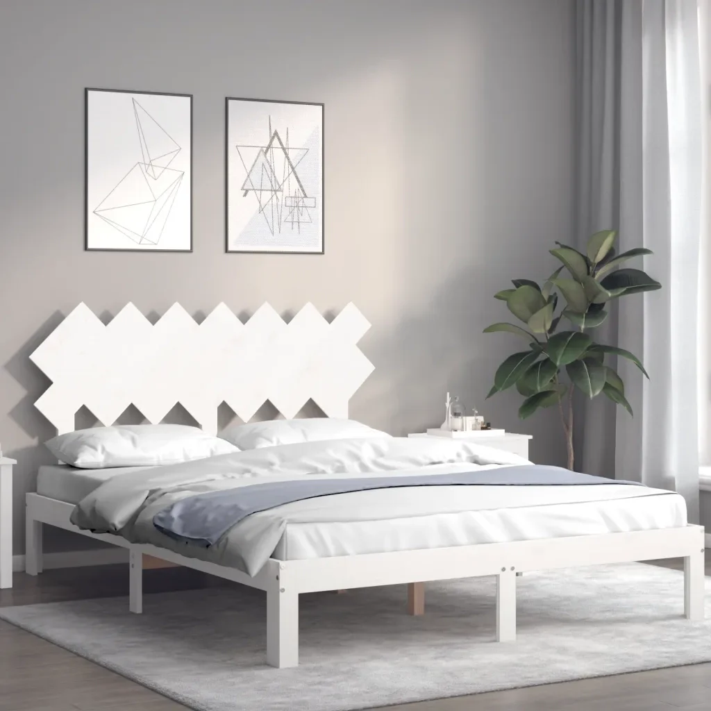 Letto matrimoniale | Letto per adulti | Giroletto senza Materasso Bianco 140x200 cm Legno Massello Pino - Image 4