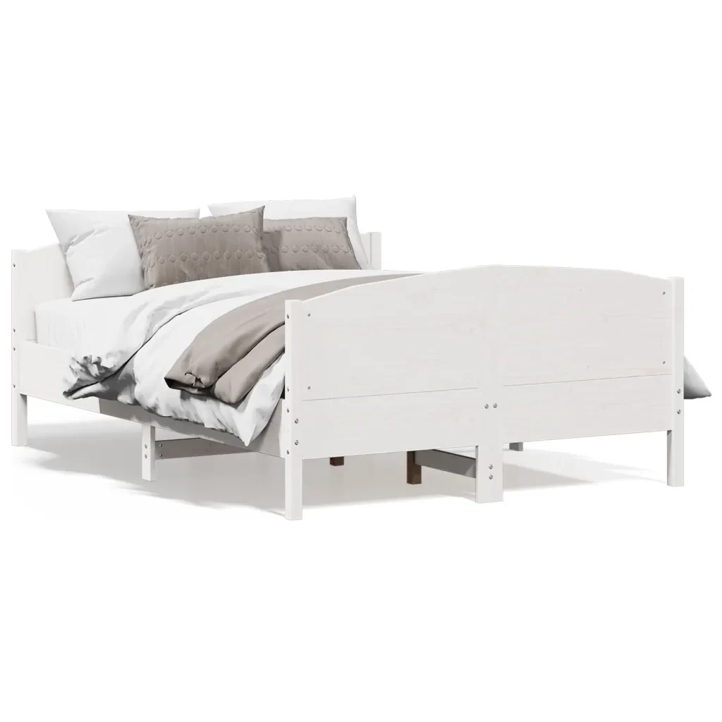 Letto matrimoniale | Letto per adulti | Giroletto senza Materasso Bianco 140x200 cm Legno Massello Pino