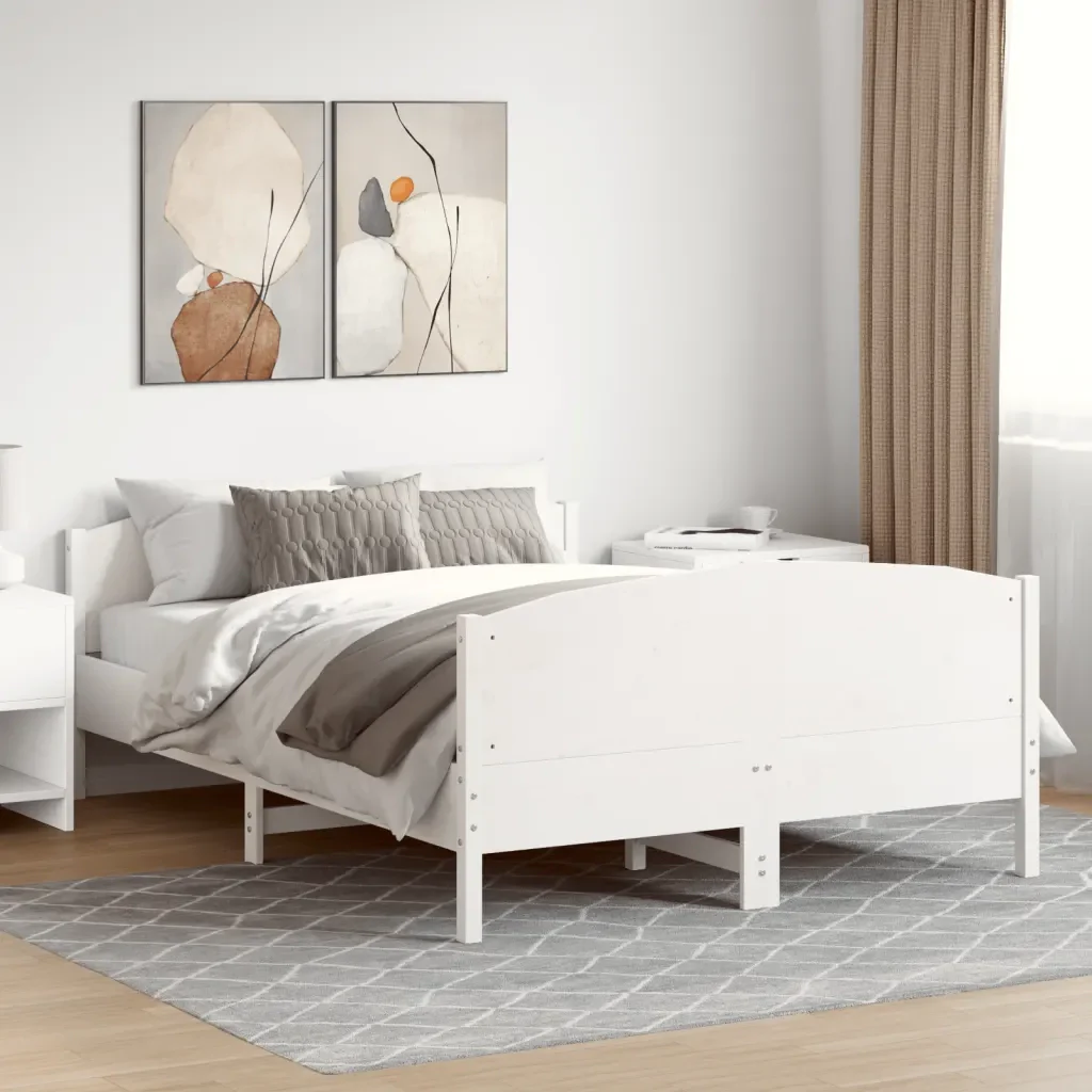 Letto matrimoniale | Letto per adulti | Giroletto senza Materasso Bianco 140x200 cm Legno Massello Pino - Image 2