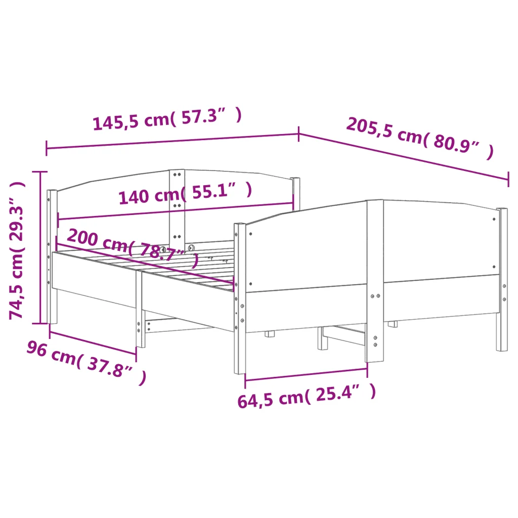 Letto matrimoniale | Letto per adulti | Giroletto senza Materasso Bianco 140x200 cm Legno Massello Pino - Image 9