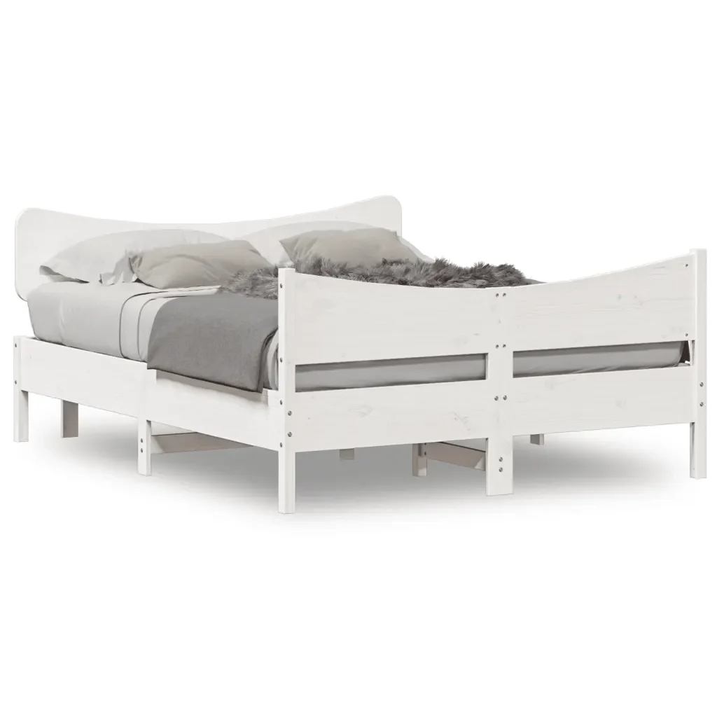 Letto matrimoniale | Letto per adulti | Giroletto senza Materasso Bianco 140x200 cm Legno Massello Pino