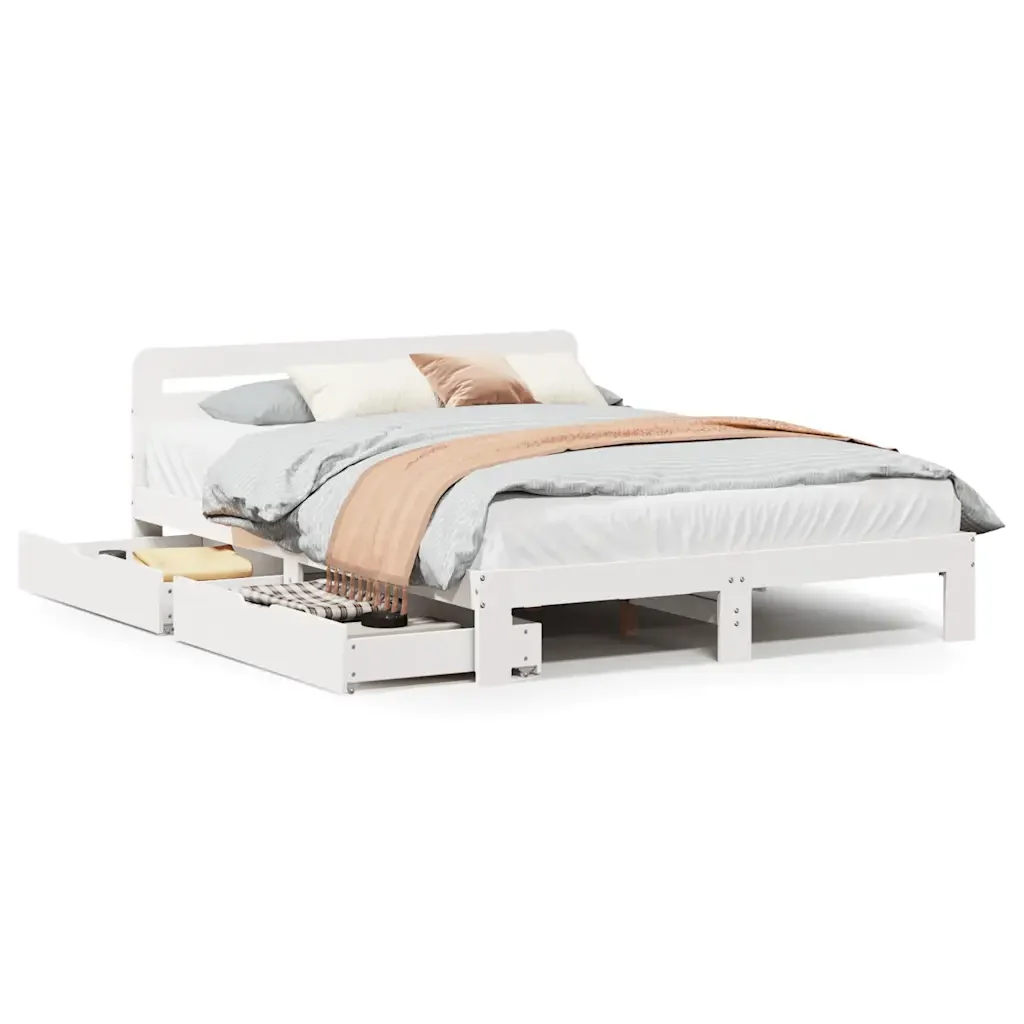 Letto matrimoniale | Letto per adulti | Giroletto senza Materasso Bianco 140x200 cm Legno Massello Pino