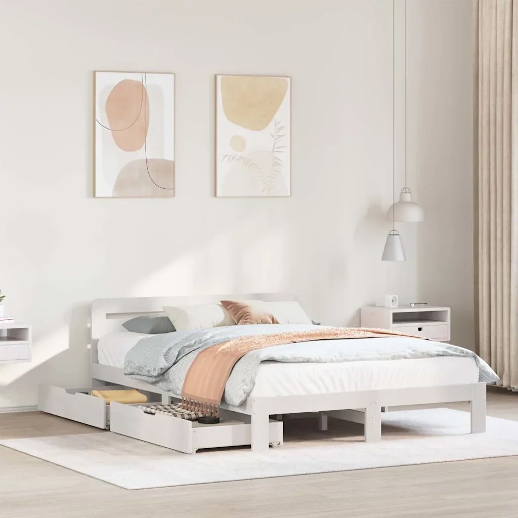 Letto matrimoniale | Letto per adulti | Giroletto senza Materasso Bianco 140x200 cm Legno Massello Pino - Image 2
