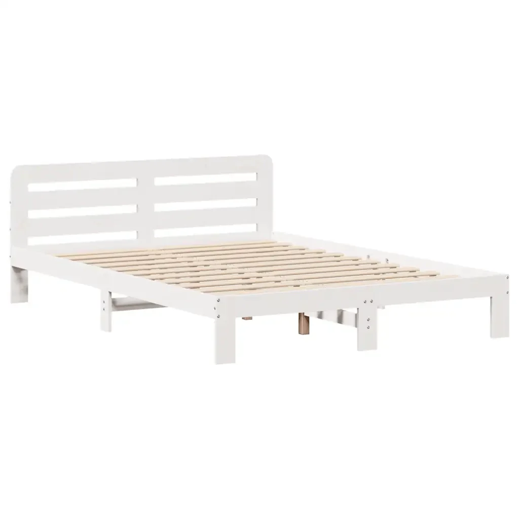 Letto matrimoniale | Letto per adulti | Giroletto senza Materasso Bianco 140x200 cm Legno Massello Pino - Image 5