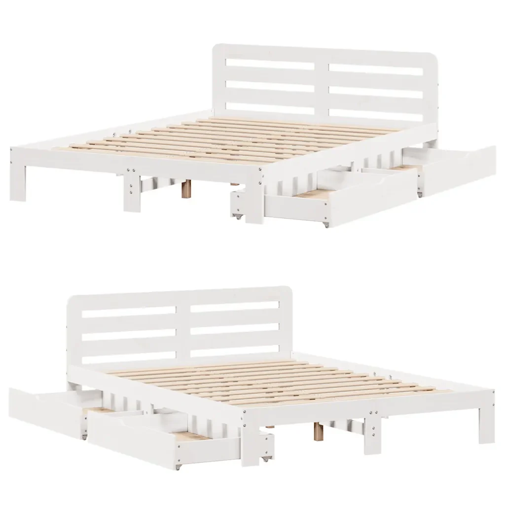 Letto matrimoniale | Letto per adulti | Giroletto senza Materasso Bianco 140x200 cm Legno Massello Pino - Image 9