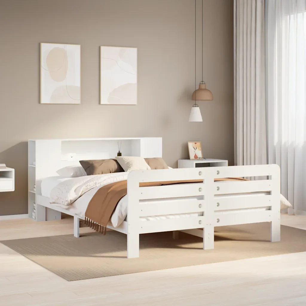 Letto matrimoniale | Letto per adulti | Giroletto senza Materasso Bianco 140x200 cm Legno Massello Pino - Image 2