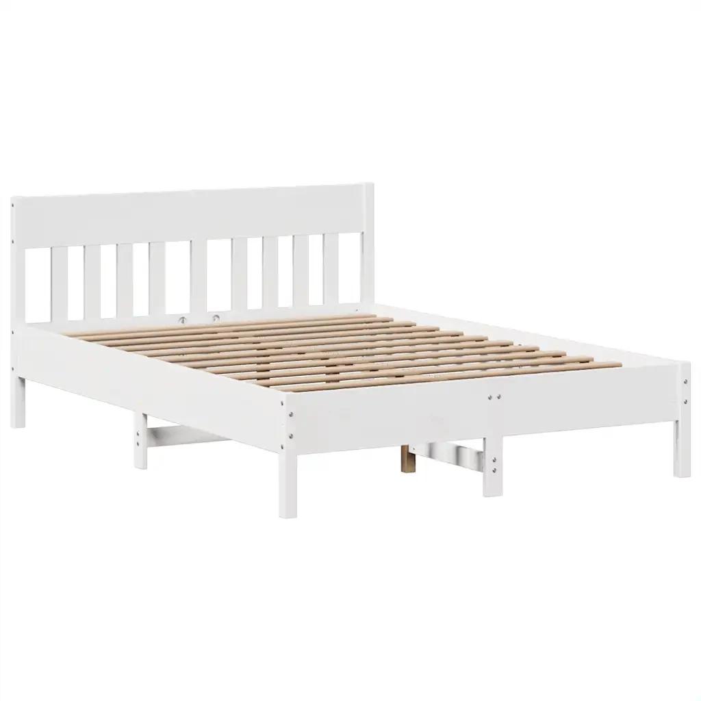 Letto matrimoniale | Letto per adulti | Giroletto senza Materasso Bianco 140x200 cm Legno Massello Pino - Image 5