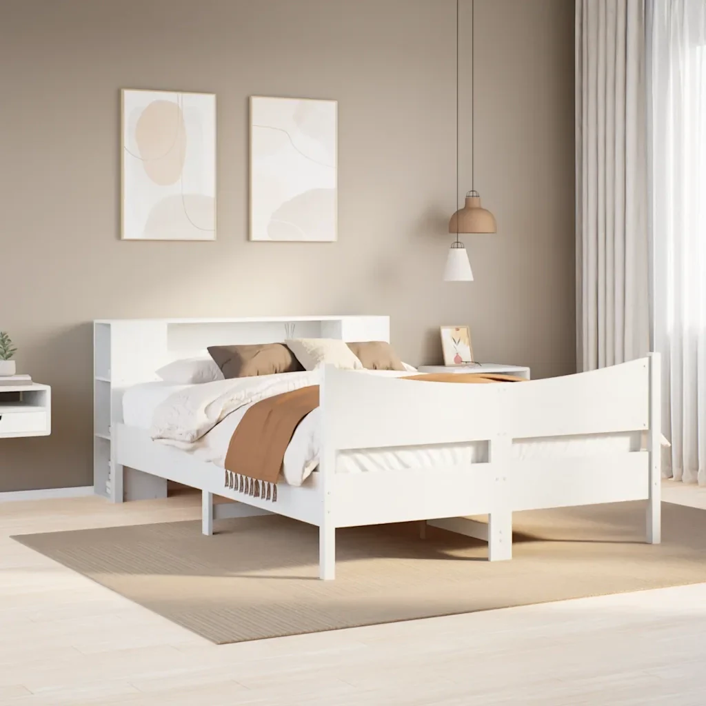 Letto matrimoniale | Letto per adulti | Giroletto senza Materasso Bianco 140x200 cm Legno Massello Pino - Image 2