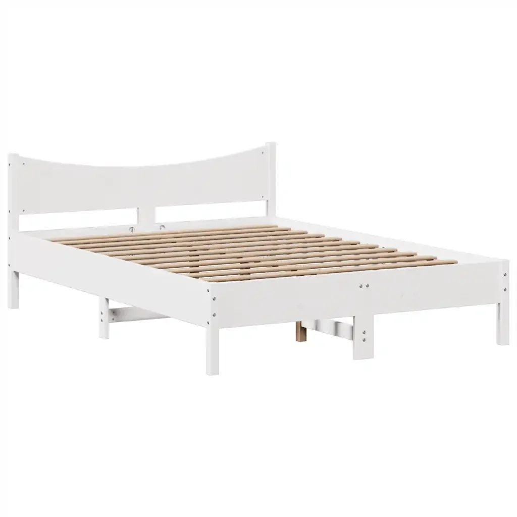 Letto matrimoniale | Letto per adulti | Giroletto senza Materasso Bianco 140x200 cm Legno Massello Pino - Image 5