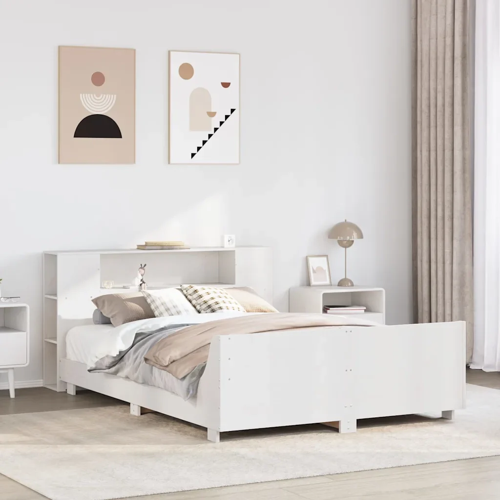 Letto matrimoniale | Letto per adulti | Giroletto senza Materasso Bianco 140x200 cm Legno Massello Pino - Image 2