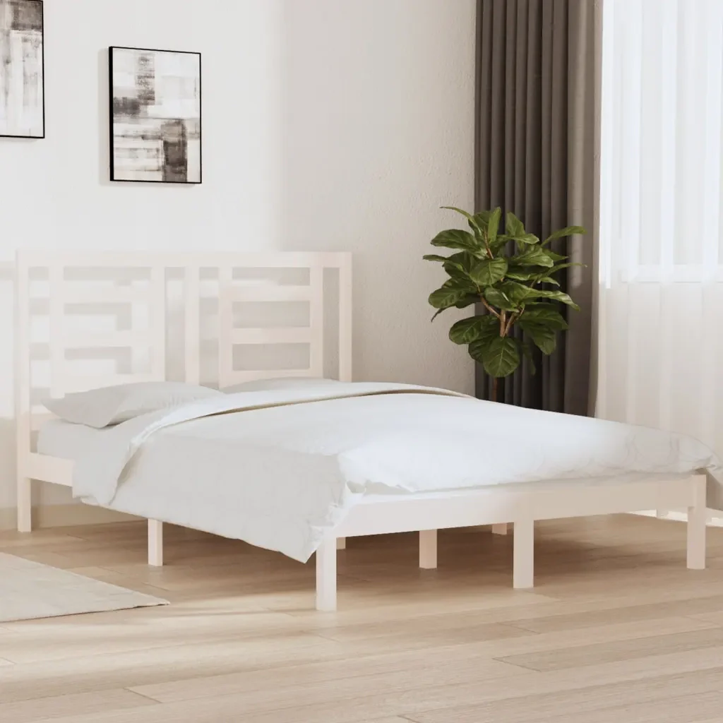 Letto matrimoniale | Letto per adulti | Giroletto senza Materasso Bianco 140x200 cm Legno Massello Pino - Image 2