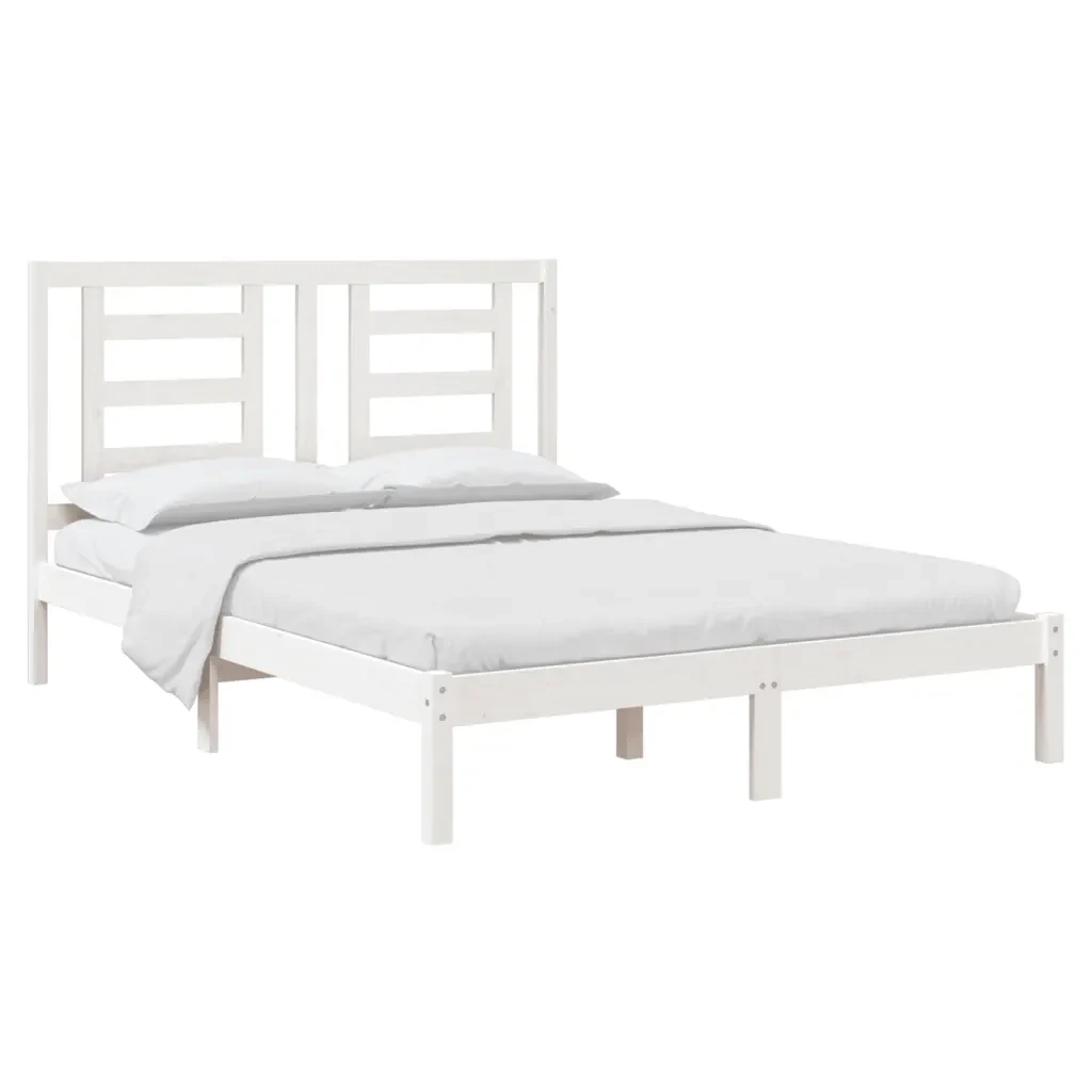 Letto matrimoniale | Letto per adulti | Giroletto senza Materasso Bianco 140x200 cm Legno Massello Pino - Image 4