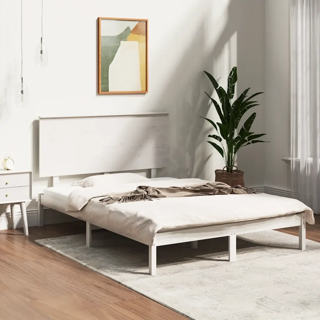 Letto matrimoniale | Letto per adulti | Giroletto senza Materasso Bianco 140x200 cm Legno Massello Pino - Image 2