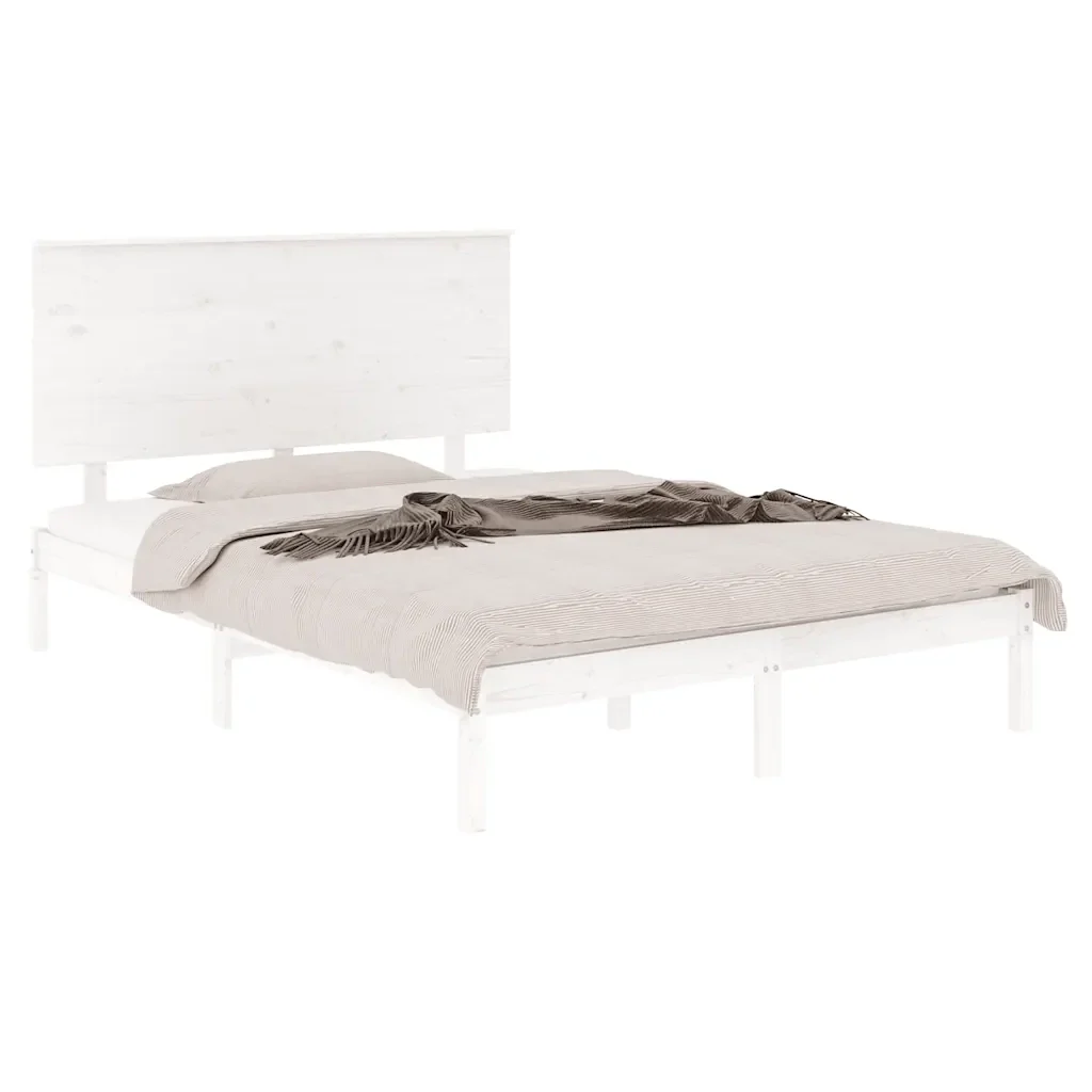 Letto matrimoniale | Letto per adulti | Giroletto senza Materasso Bianco 140x200 cm Legno Massello Pino - Image 4