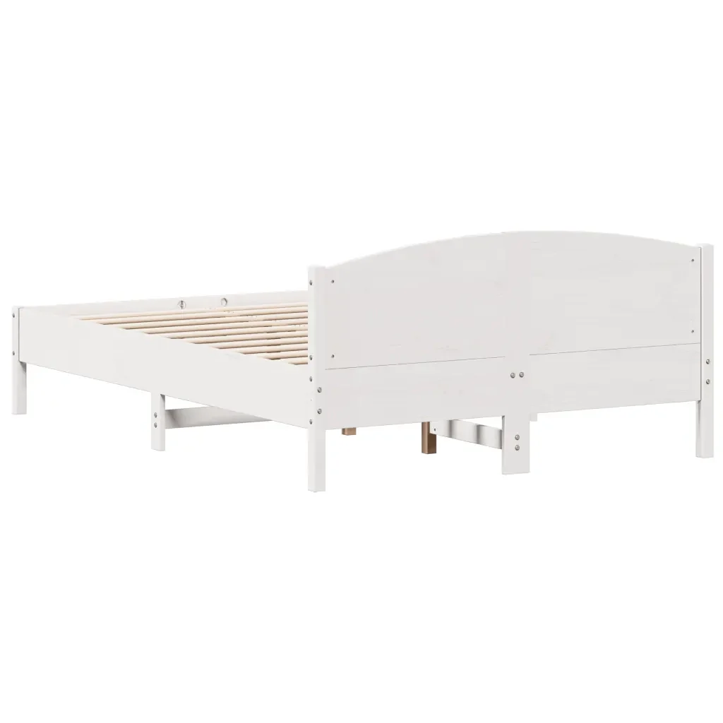 Letto matrimoniale | Letto per adulti | Giroletto senza Materasso Bianco 150x200 cm Legno Massello Pino - Image 6