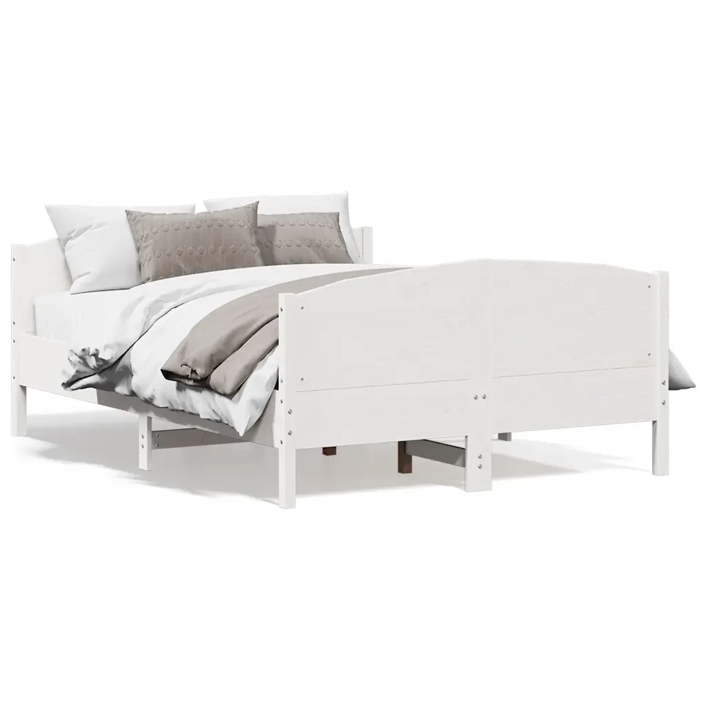 Letto matrimoniale | Letto per adulti | Giroletto senza Materasso Bianco 150x200 cm Legno Massello Pino