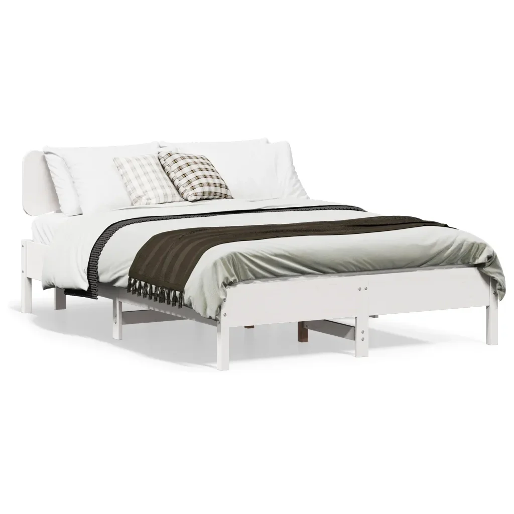 Letto matrimoniale | Letto per adulti | Giroletto senza Materasso Bianco 150x200 cm Legno Massello Pino
