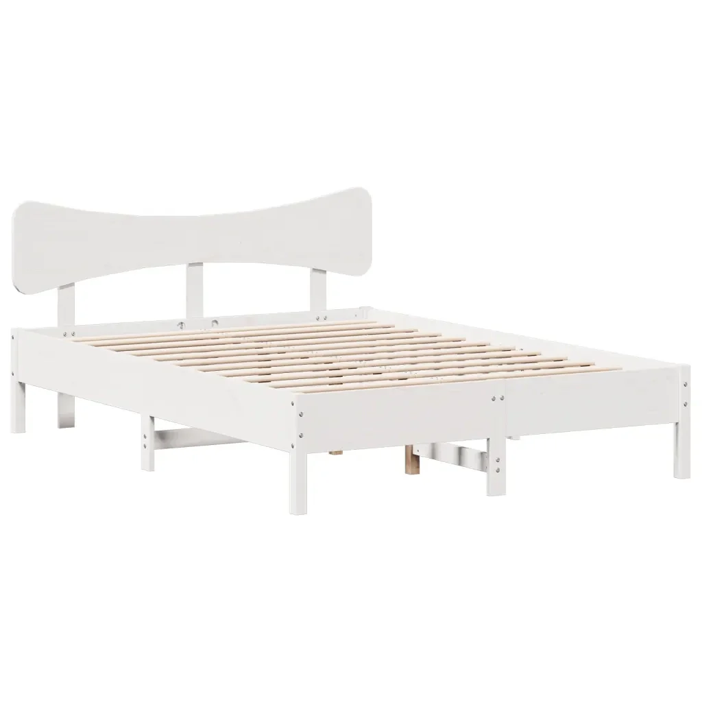 Letto matrimoniale | Letto per adulti | Giroletto senza Materasso Bianco 150x200 cm Legno Massello Pino - Image 4