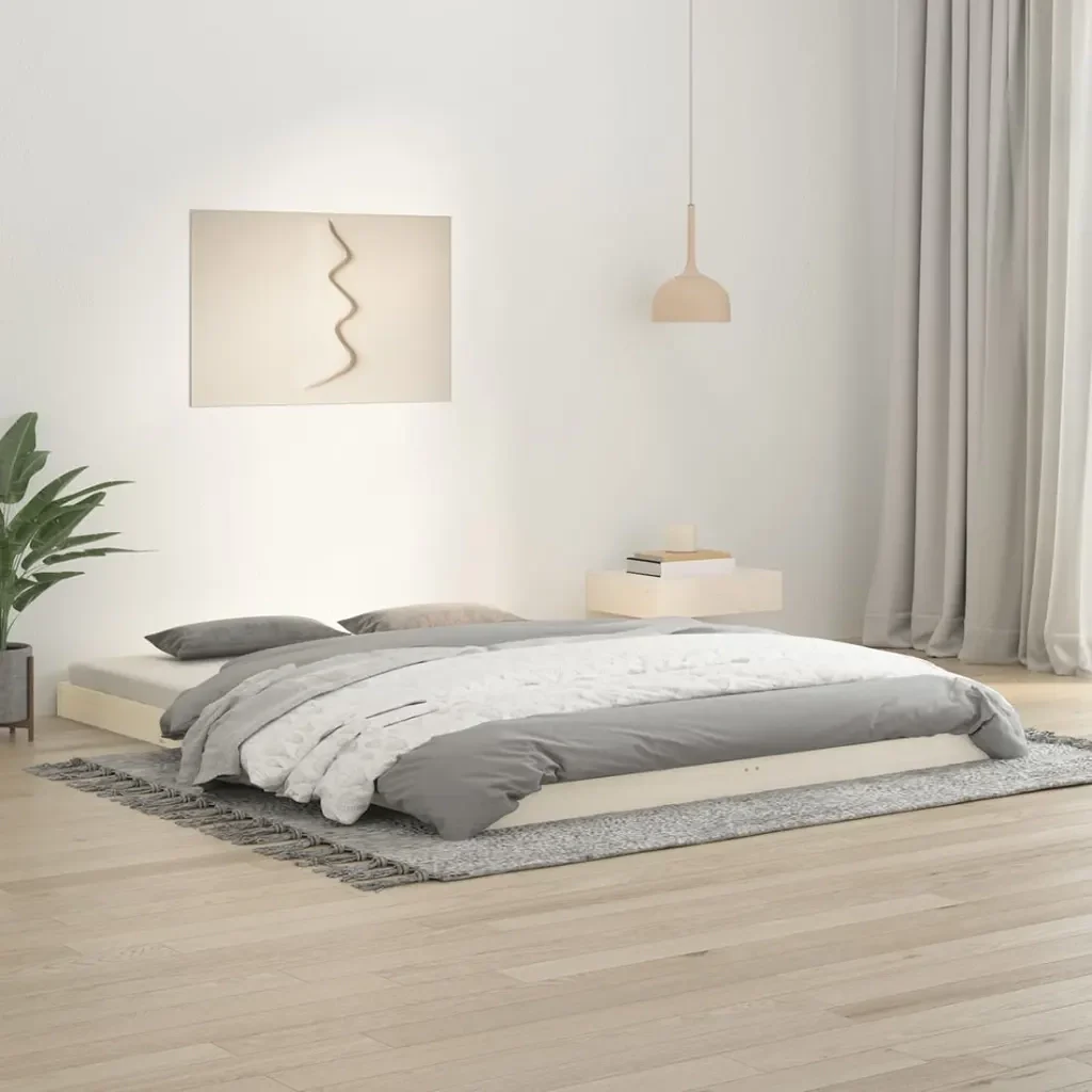 Letto matrimoniale | Letto per adulti | Giroletto senza Materasso Bianco 150x200 cm Legno Massello Pino - Image 2