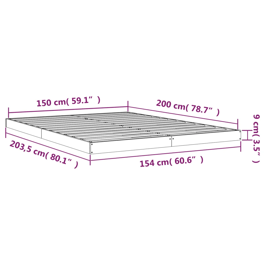 Letto matrimoniale | Letto per adulti | Giroletto senza Materasso Bianco 150x200 cm Legno Massello Pino - Image 8