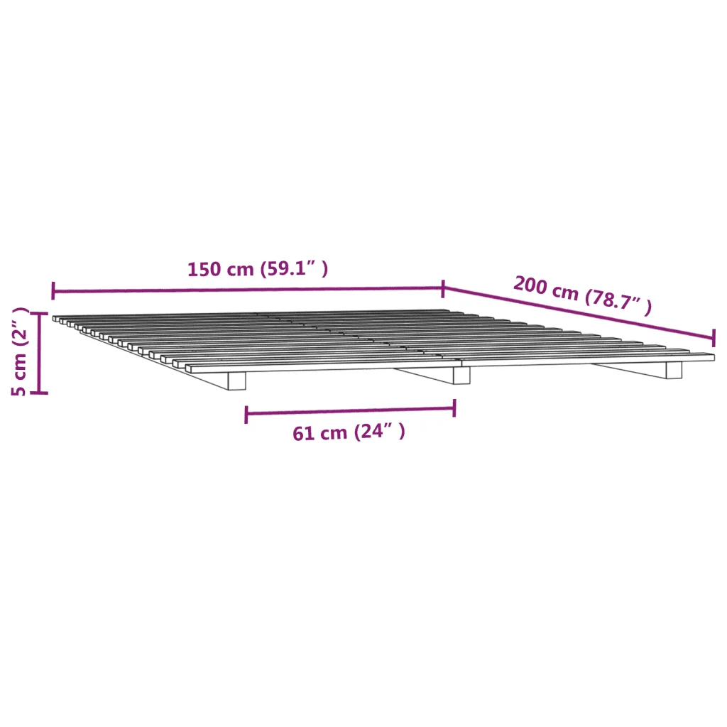 Letto matrimoniale | Letto per adulti | Giroletto senza Materasso Bianco 150x200 cm Legno Massello Pino - Image 8