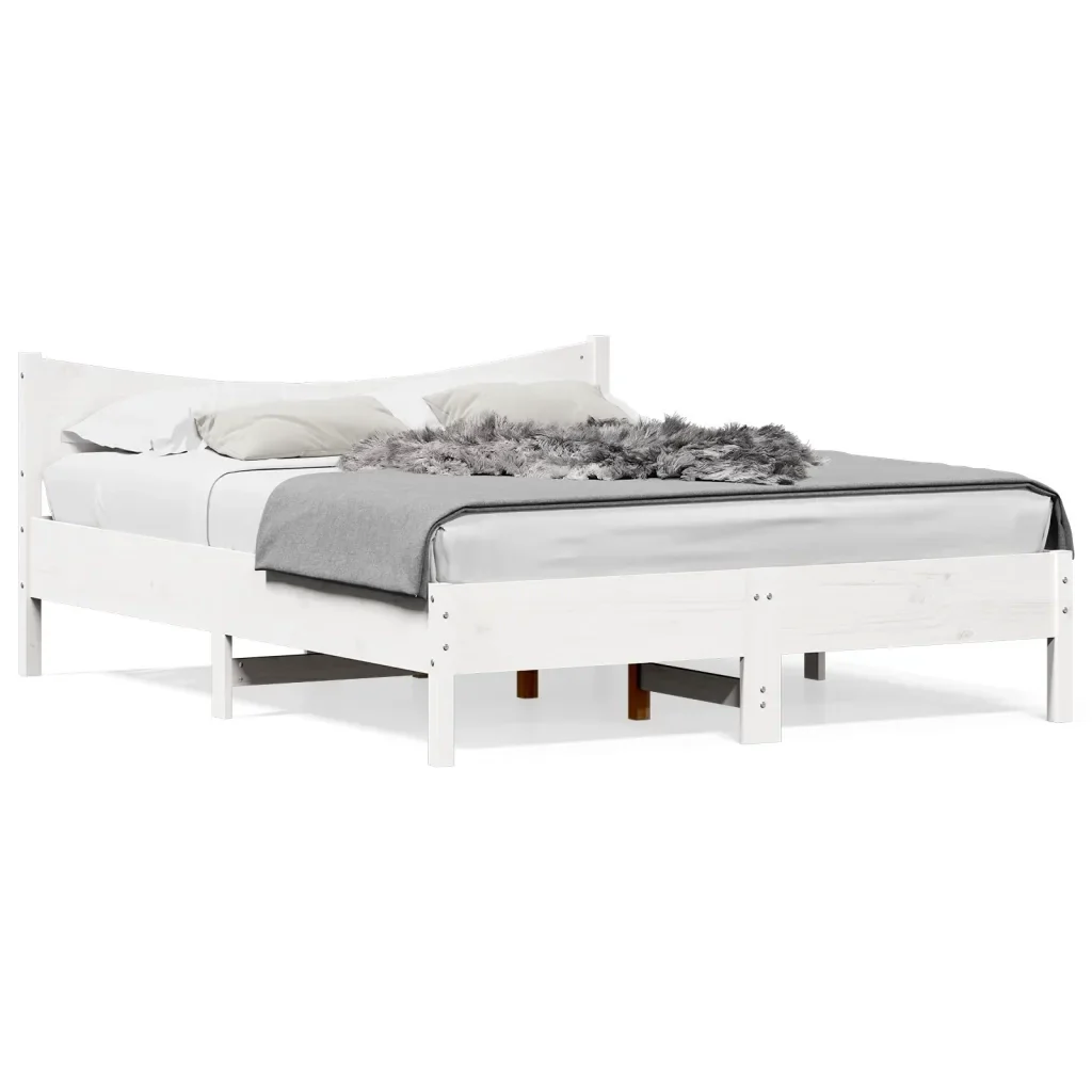 Letto matrimoniale | Letto per adulti | Giroletto senza Materasso Bianco 150x200 cm Legno Massello Pino