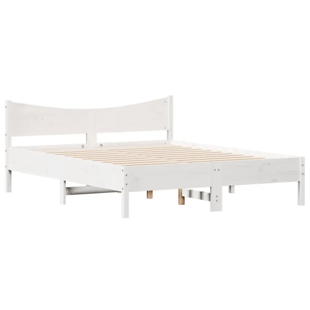 Letto matrimoniale | Letto per adulti | Giroletto senza Materasso Bianco 150x200 cm Legno Massello Pino - Image 3