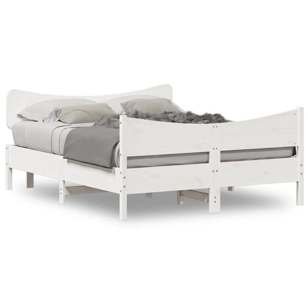 Letto matrimoniale | Letto per adulti | Giroletto senza Materasso Bianco 150x200 cm Legno Massello Pino