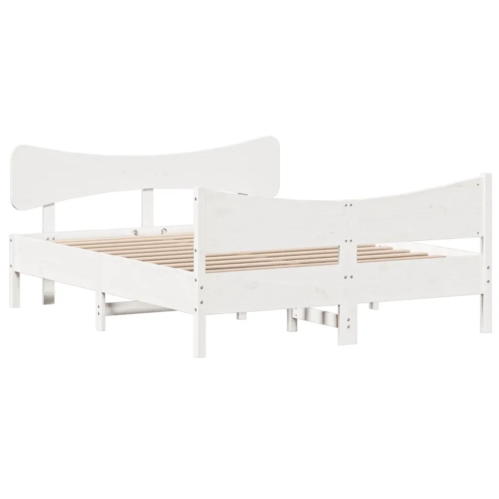 Letto matrimoniale | Letto per adulti | Giroletto senza Materasso Bianco 150x200 cm Legno Massello Pino - Image 3
