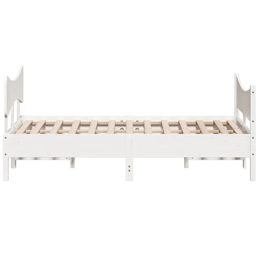 Letto matrimoniale | Letto per adulti | Giroletto senza Materasso Bianco 150x200 cm Legno Massello Pino - Image 5